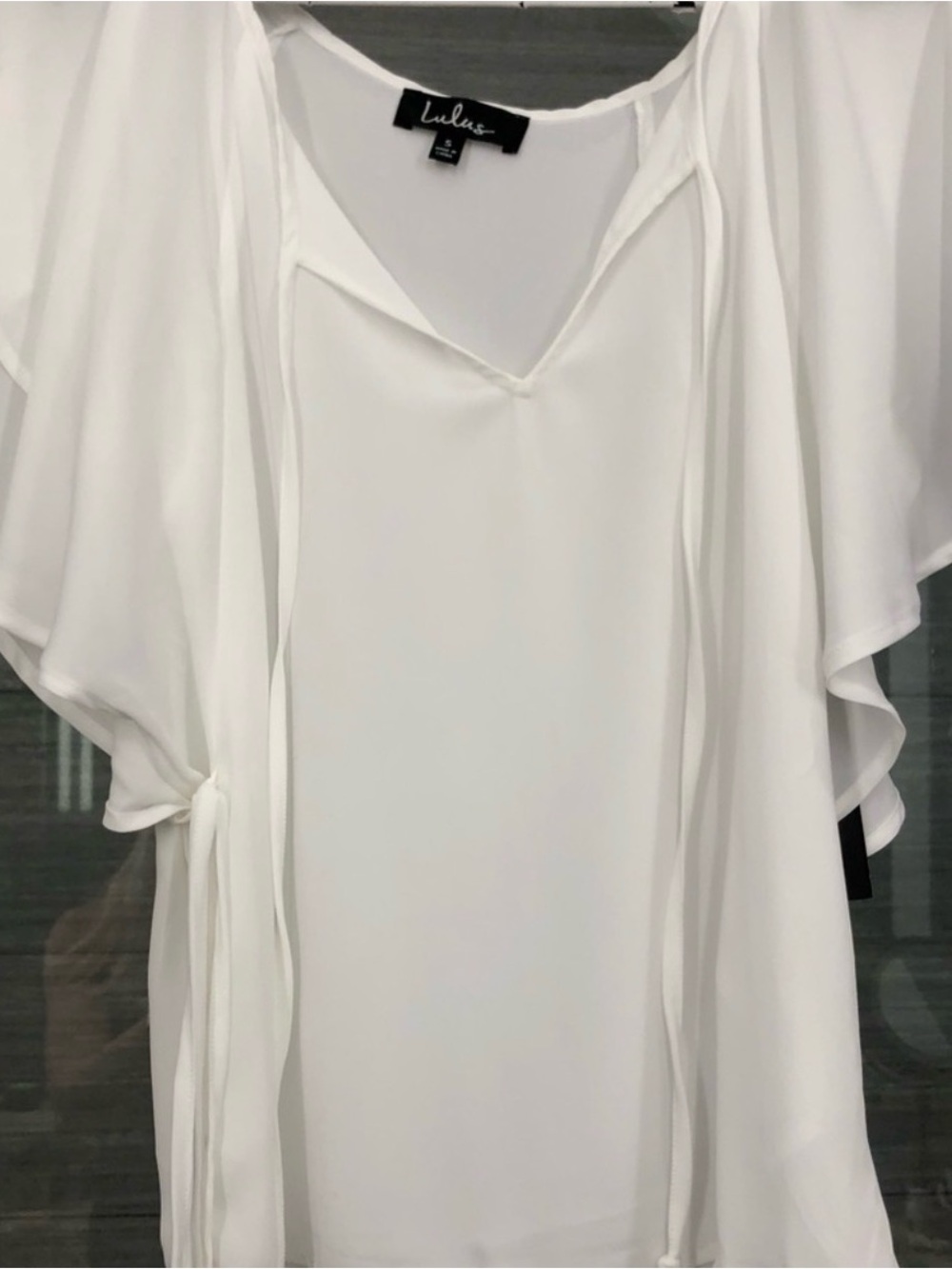 Lulu's White V-Neck Flutter Sleeve Blouse